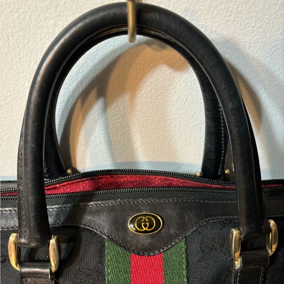 Gucci Black Canvas Monogram Sherry Stripes Boston Bag - Picture 6 of 13
